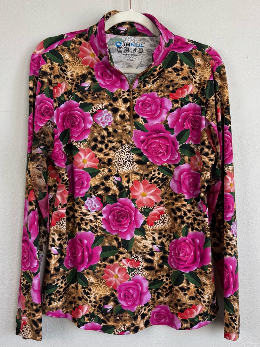 IBKUL Sun Protective UPF 50+ Icefil Cooling Tech Jovanna Print Long Sleeve Sz L